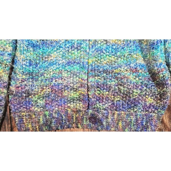 I.E. Relaxed Wool Blend Sweater Indie Art Chunky Knit Ombre Full Zip Women's L - Picture 13 of 13